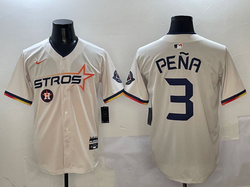 Men Houston Astros #3 Pena Cream Three generations Joint Name 2025 Nike MLB Jersey style 4118->houston astros->MLB Jersey